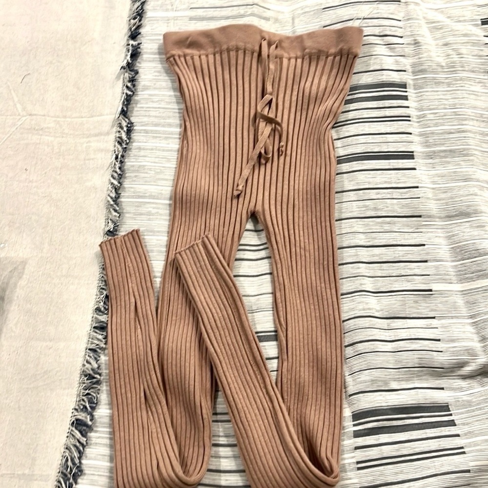 Hera Collection Ribbed Convertible Yoga Leggings,Heavyweight Boho Lounge,Size S - Picture 4 of 9